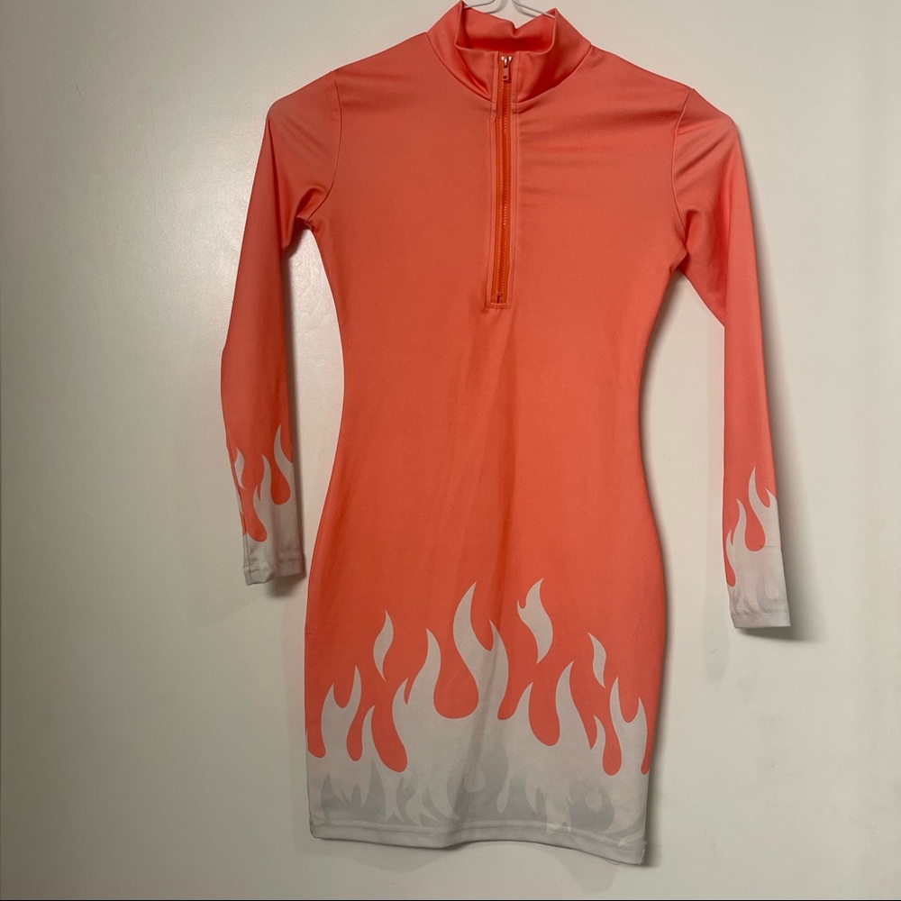 Peach fire turtleneck zip mini dress